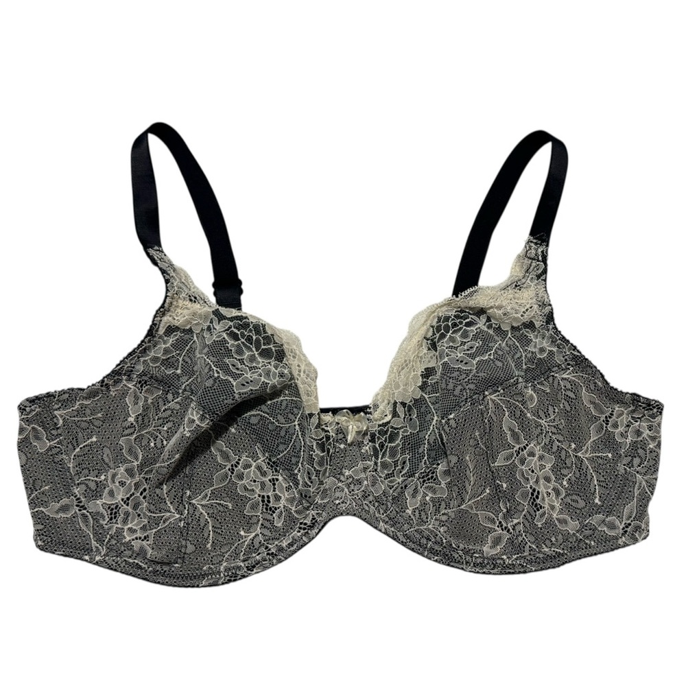 Wonderbra Underwire Bra 38C Chantilly Lace Black White Unlined Convertible Strap